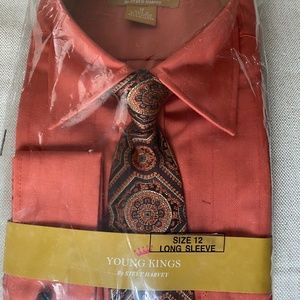 Boys Young Kings by Steve Harvey Coral collared shirt with Tie